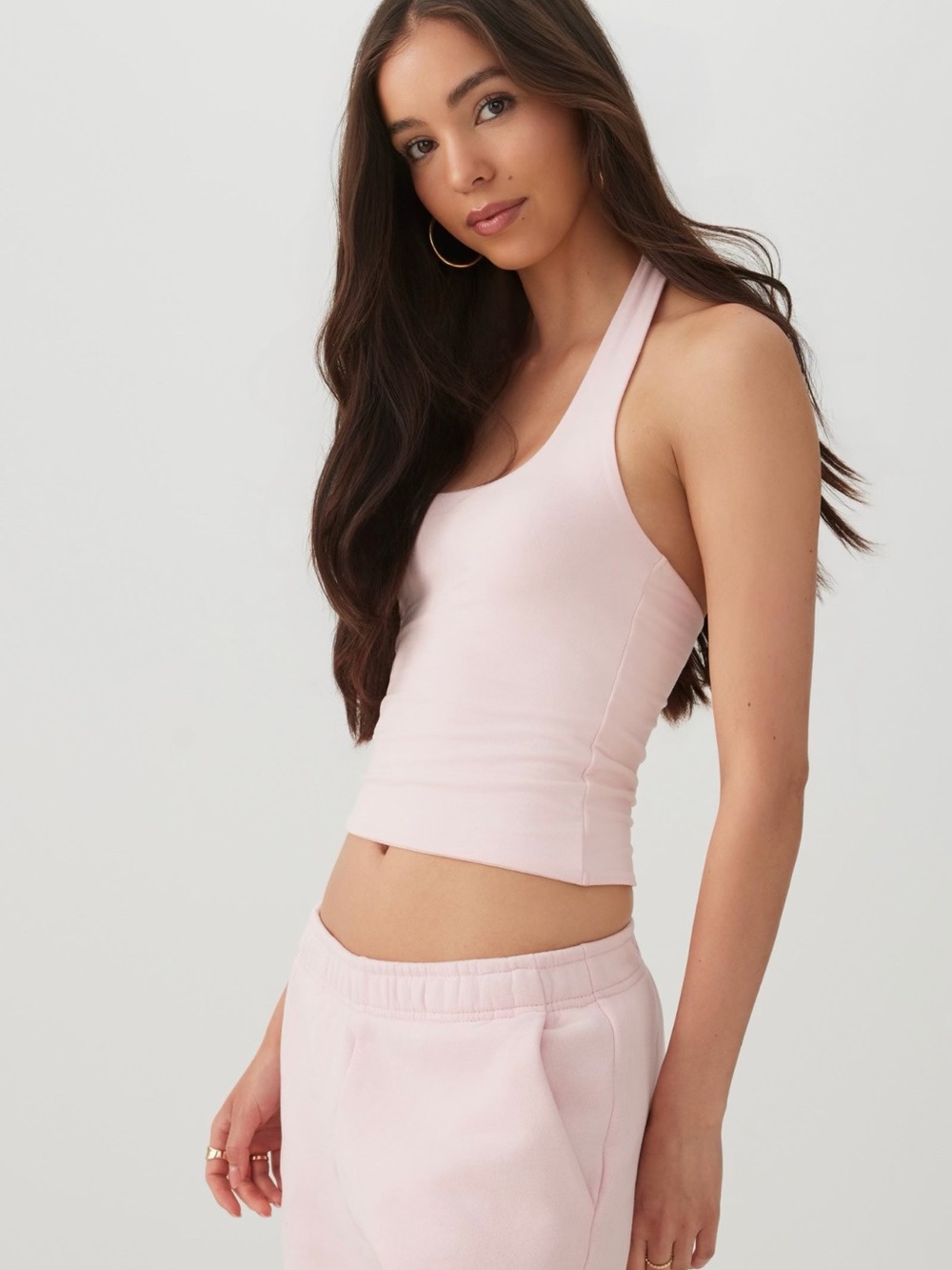 Ardene Light Pink Ribbed Halter Crop Top